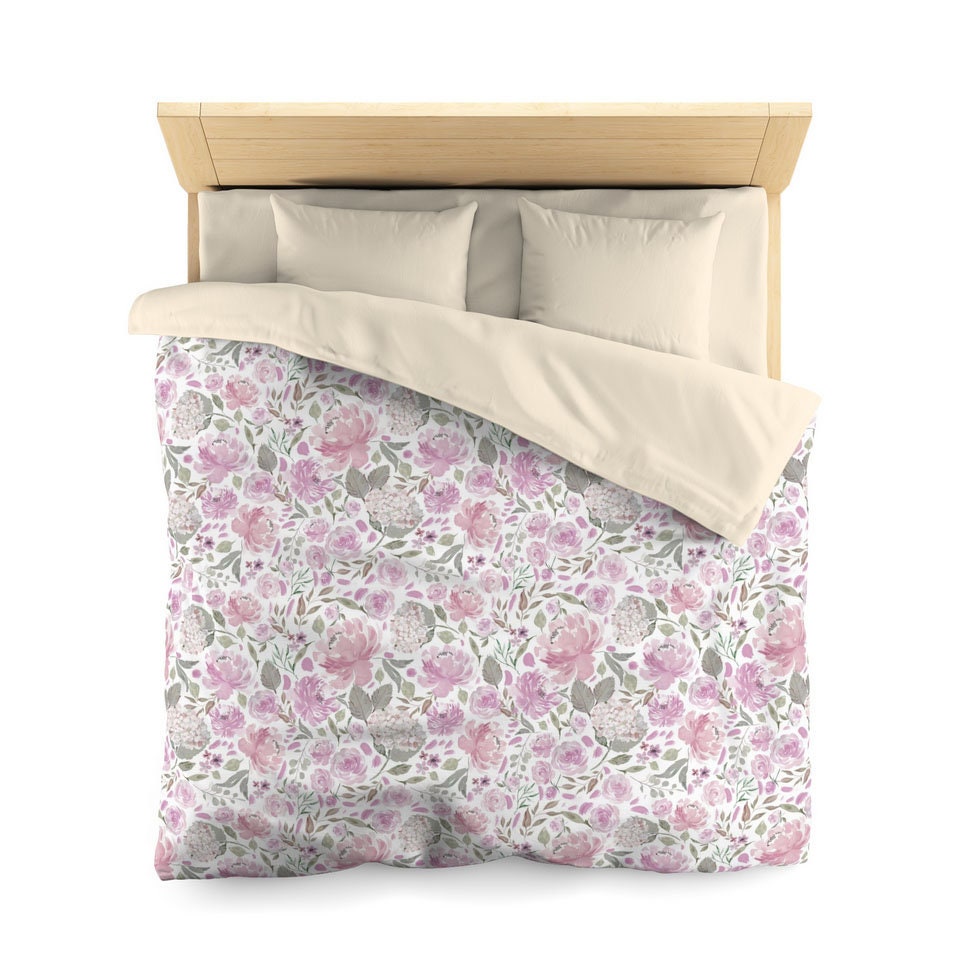 Watercolor Lavender Roses on Duvet Cover or Comforter, Grey, Sage Green, Cottage, Pink, Pattern, Boho, Accent, Girl, Dorm, Gift, Christmas