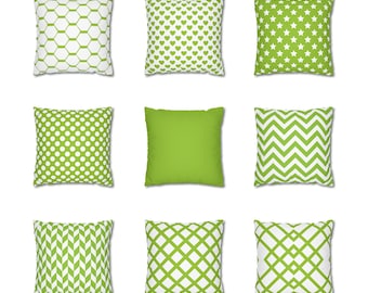 Lime Green Geometric Throw Pillow Cover, Double-Sided Print, Nine Patterns