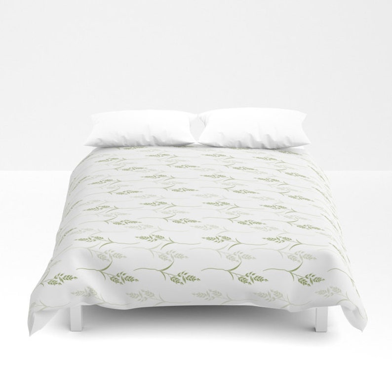 Lime Green and White Duvet Cover or Comforter Shams Plant Etsy