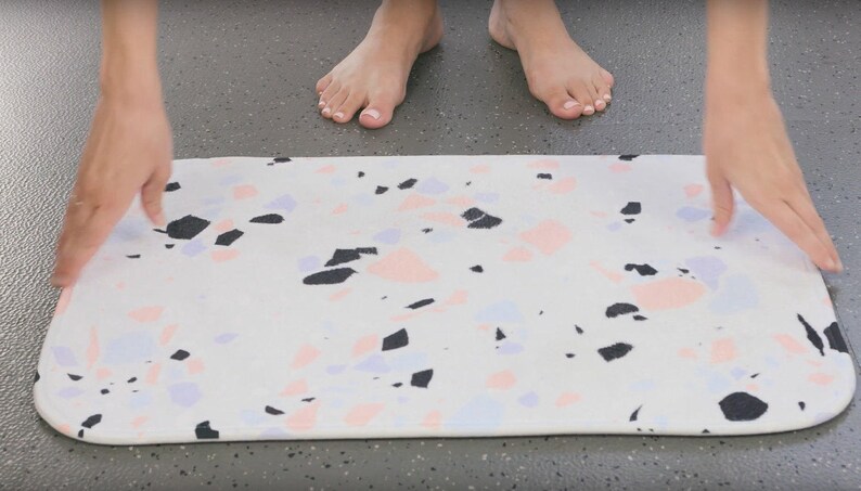 Boho Christmas Orange and Grey Bath Mat Abstract Country Girl Gift Accent Rustic Flowers Romantic Zen Pastel Blue Hippie Dorm