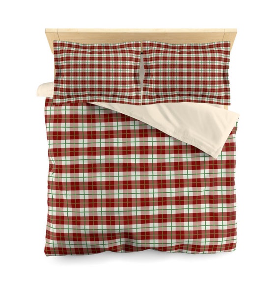 Christmas Plaid Duvet Cover Comforter Shams Rustic Country Log Cabin Boho Girl Red Green White Boy Dorm Gift Christmas Kids Etsy