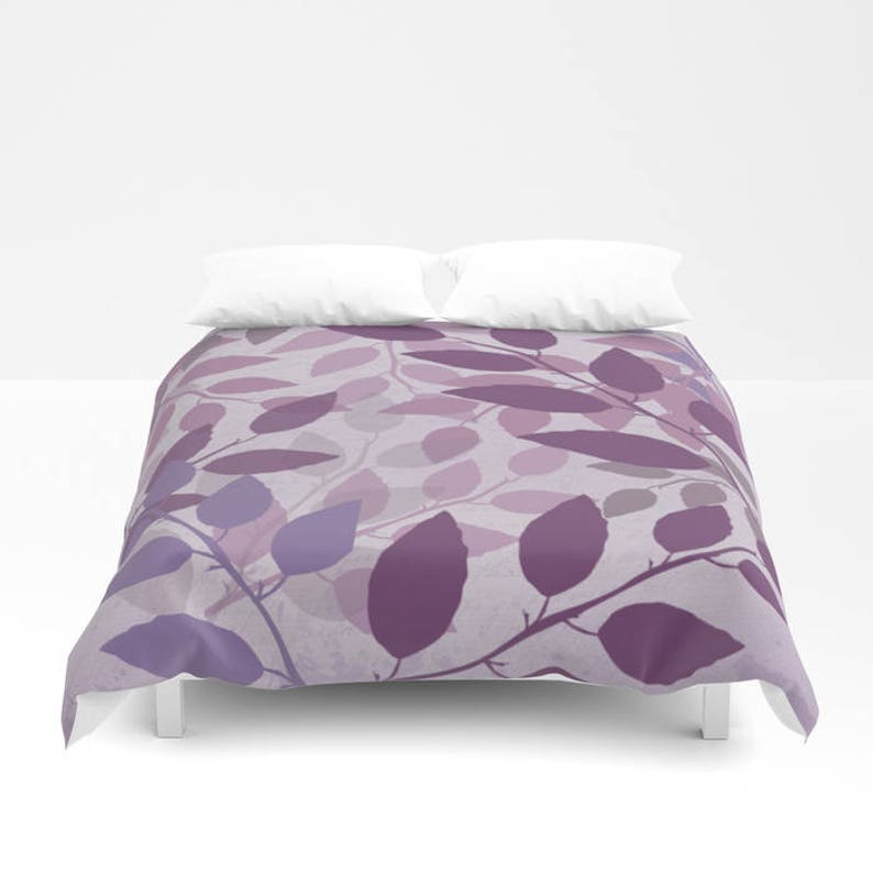Pattern Purple and Violet Abstract Leaves Duvet Cover or Comforter Girl Bedroom Gift Shams Dorm Watercolor Lavender Boho Christmas