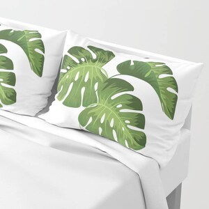 Decorative Tropical Throw Pillow cover or Shams - Monstera Leaves, Indoors, Outdoors, Christmas, Green, White, Classic, Gift, Dorm, Girl