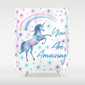 Gift for Girl Shower Curtain, 71&quot;(W)x74&quot;, Unicorn, Bath, Rainbow, Christmas, Decor, Cottage, Magic, Romantic, Gift, Abstract, Watercolor