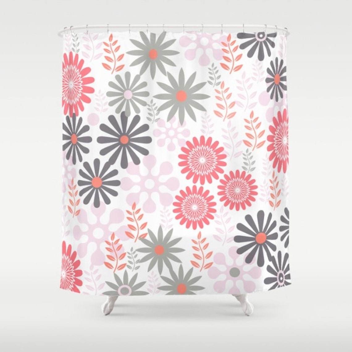 Shower Curtain 'floral in Coral and Gray' 71 Etsy