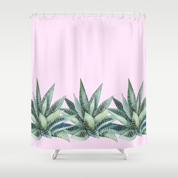 Three Succulent Plants Shower Curtain, 71"(W)x74", Aloe, Bath, Dorm, Girl, Christmas, Watercolor, Cottage, Rustic, Romantic, Gift, Abstract