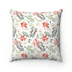 Christmas Poinsettia Decorative Throw Pillow or Shams - Outdoors, Indoors, Holidays, Seasonal, Pattern, White, Green, Gift, Girl, Red, Kids
