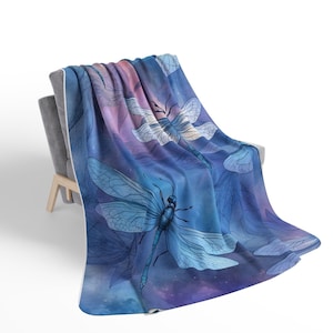 Dragonflies Throw Blanket, Turquoise Boho Velveteen Plush