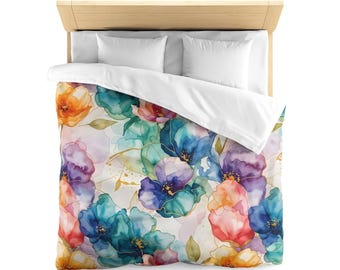Abstract Floral Duvet Cover or Comforter, Cozy Bedroom Decor
