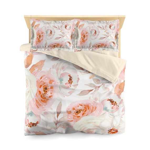 Pink And Cream Floral Duvet Cover Comforter Bedroom Shams Etsy