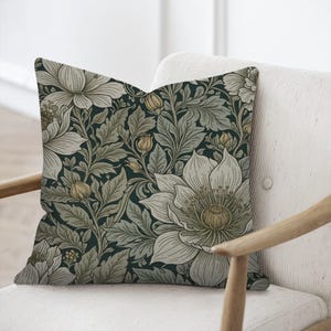 William Morris Floral Throw Pillow, Woven Cotton Nature Cushion