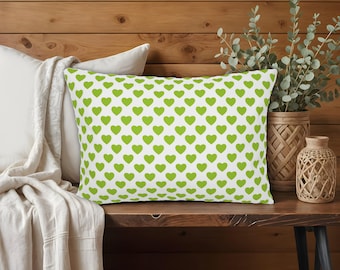 Lime Green Hearts Lumbar Pillow Cover, Home Refresh, Living Room Decor