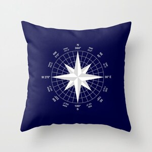 Navy Compass Throw Pillow Cover, Nautical Home Decor