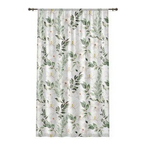 Watercolor Magnolia Blossoms Window Curtain, Abstract Floral Home Decor