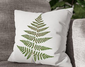 Fern Leaves Throw Pillow Cover, Green & White Botanical Print