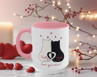 Personalized Cats in Love Ceramic Mug, Saint Valentine's Day or Anniversary Gift