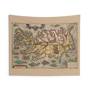 Tapisserie murale - ancienne carte d'Islande 1603 - maison, mur, décoration, moderne, maison, réconfortant, cadeau, bohème, bohème, antique, carte du monde, vintage