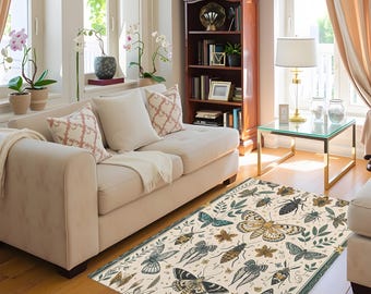 Butterflies and Moths Chenille Area Rug, Abstract Earth Tones, Living Room Refresh
