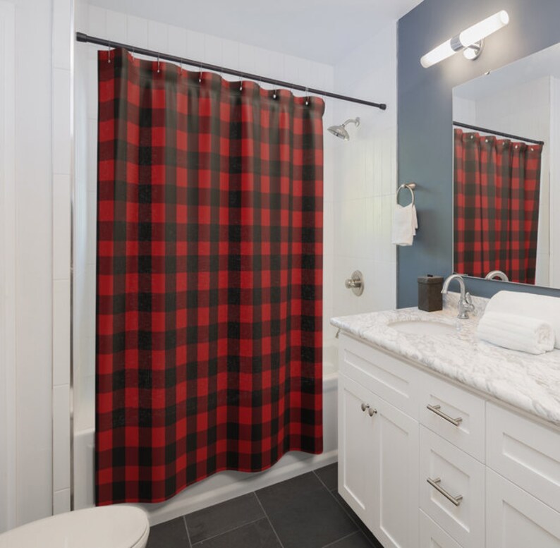 Shower Curtain And Bath Mat Buffalo Plaid 71 By Etsy