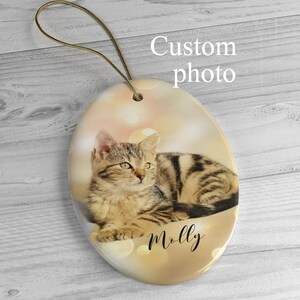 Custom Photo and Text Christmas Tree Ornament, Family, Cat, Pet, Gift, Oval, Keepsake, Personalized ornament, Cat Lover Gift, Personalized