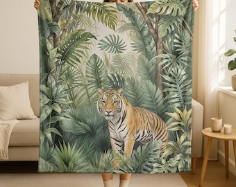 Tropical Jungle Animal Velveteen Plush Throw Blanket, Boho Nature Decor