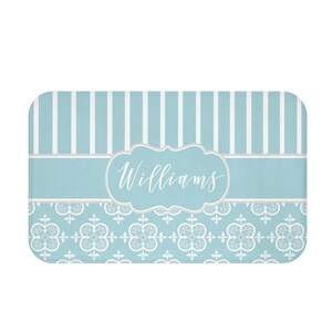Custom Name Bath Mat, Boho Stripes, Abstract Pattern, Microfiber Memory Foam