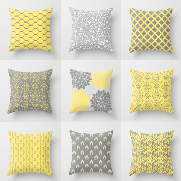 Yellow Gray Damask Etsy