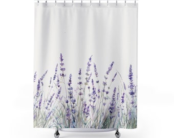 Lavender Field Shower Curtain, Floral Purple Sage Design