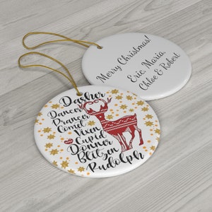 Personalized Christmas Tree Ornament Rudolph Merry Christmas Deer Custom Text Gift Name Round Family Keepsake Kids