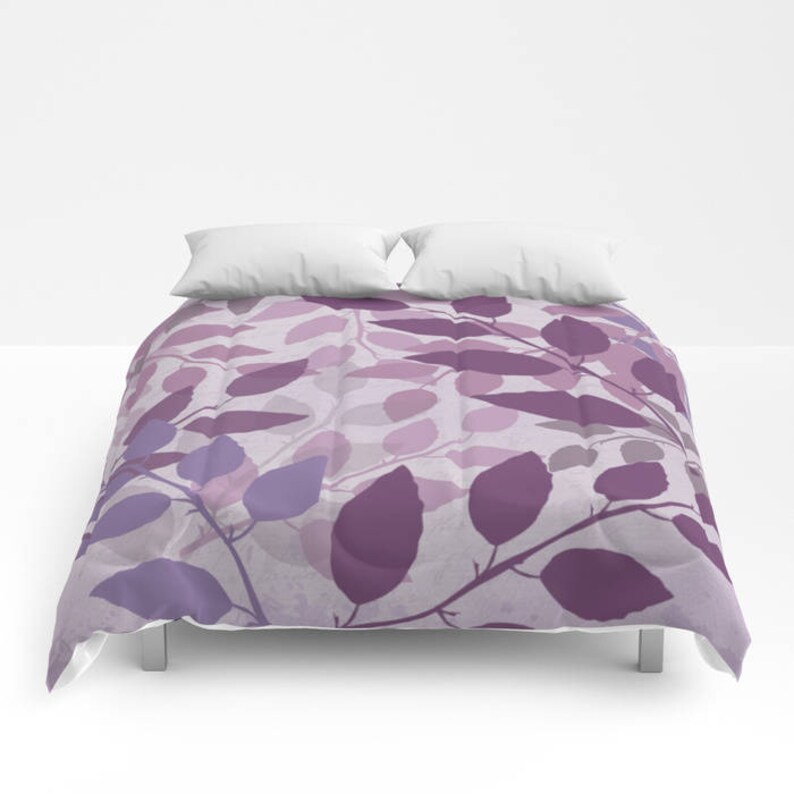 Pattern Purple and Violet Abstract Leaves Duvet Cover or Comforter Girl Bedroom Gift Shams Dorm Watercolor Lavender Boho Christmas