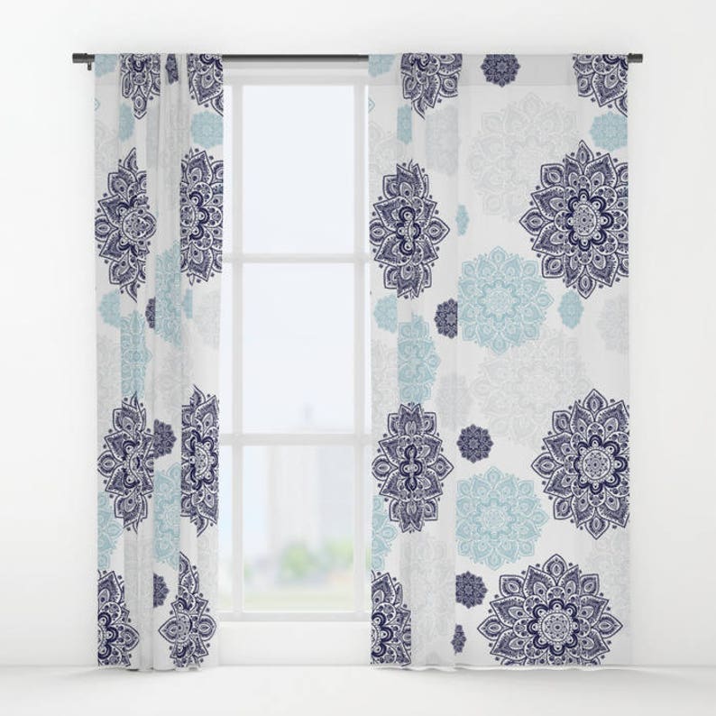 Gift Abstract Style Decor Window curtains Single or Double Panels 50x84 each Kitchen Bedroom Home White Blue Designer Modern