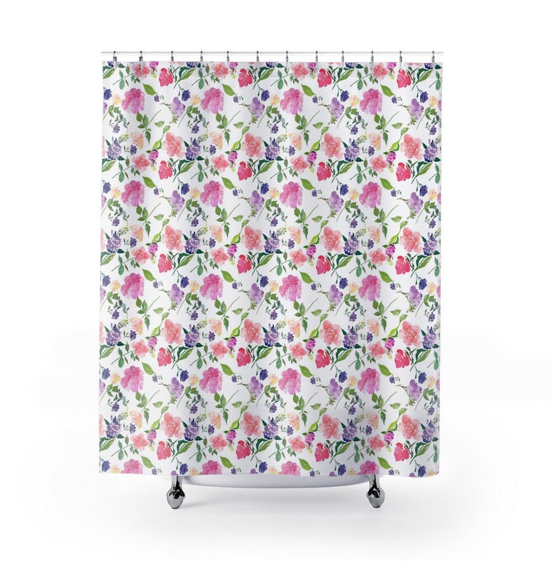 Pastel Watercolor Flowers Shower Curtain 71 X 74 Inches Etsy
