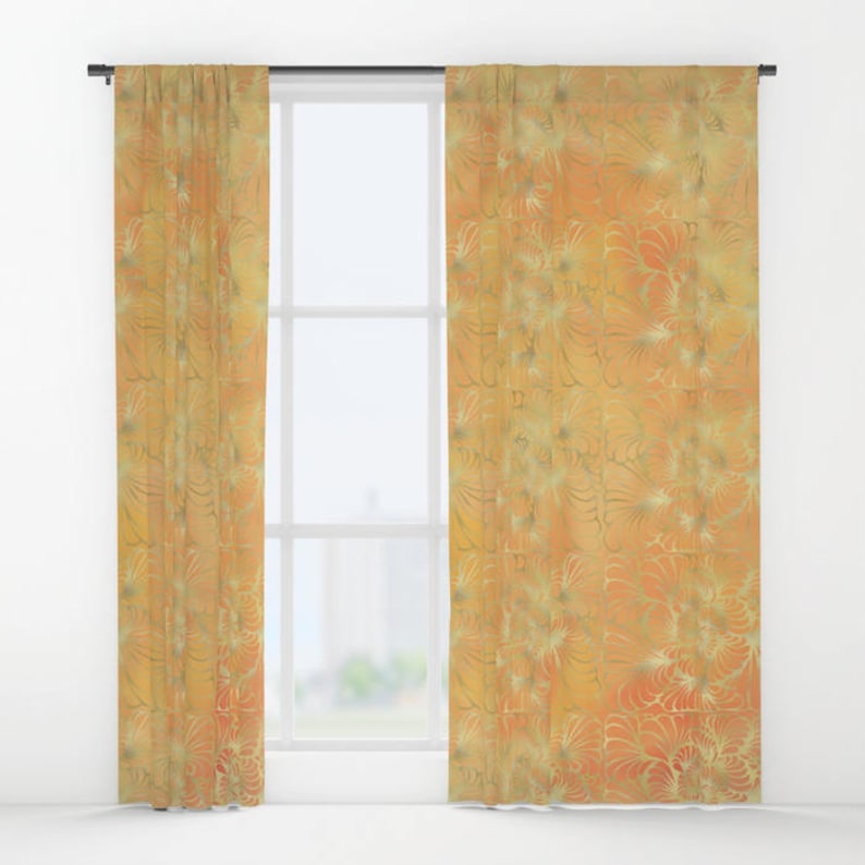 Bedroom Gift Designer Decor Style Single Accent Double Panel 50x84 each Abstract Modern Orange Golden Yellow Window curtains