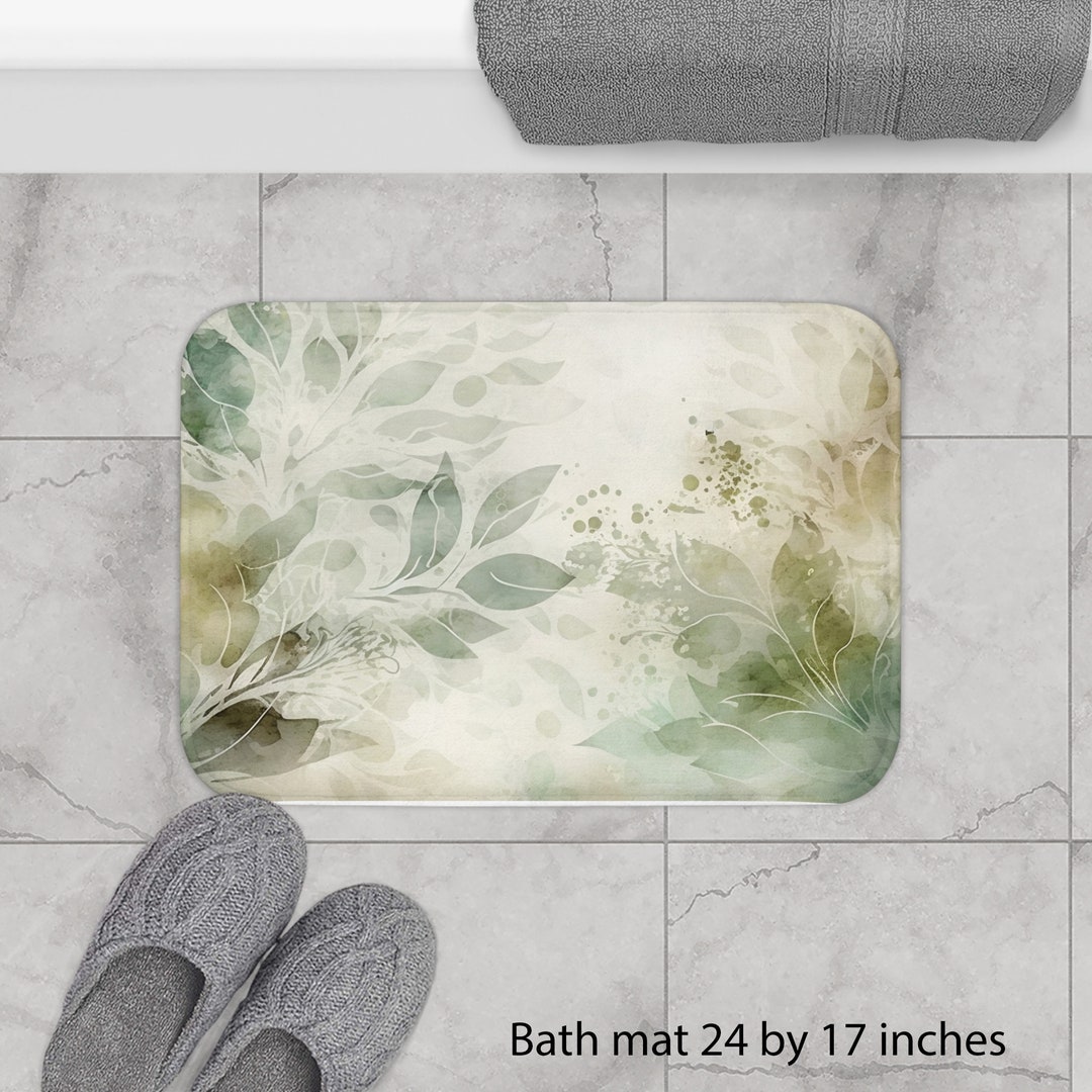Sage Green Leaves Bath Mat, Unique Bath Decor, Floral Leaves, Dorm ...