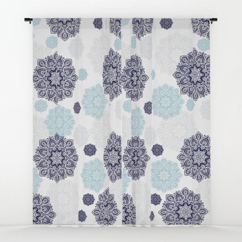 Gift Abstract Style Decor Window curtains Single or Double Panels 50x84 each Kitchen Bedroom Home White Blue Designer Modern