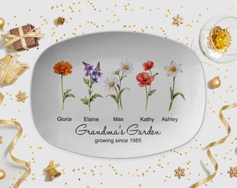 Personalized Birth Month Flower Serving Platter, Custom Mother's Day Gift, Oval Dish
