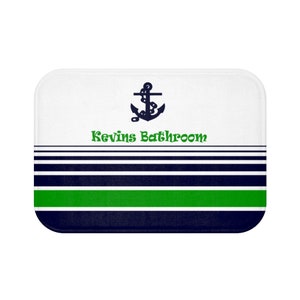 Custom Nautical Bath Mat, Anchor, Navy, and Green