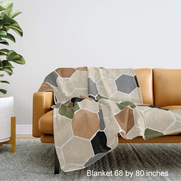 Hexagons Neutral Colors Throw Blanket Velveteen Plush Geometric Beige Cream Girl Dorm Christmas Country Housewarming Gift Log Cabin