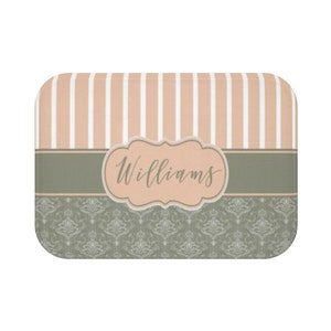 Custom Family Name Bath Mat, Boho Stripes, Memory Foam