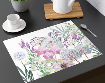 Spring Easter Flowers Placemat, Pack of 4, 6 or 8 Items, Watercolor, Easter Table Decor