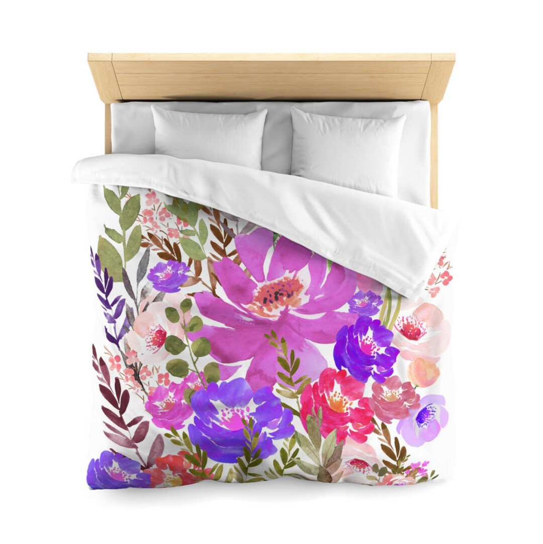 Floral Duvet Cover, Colorful Watercolor Flowers, Boho Bedding - Etsy