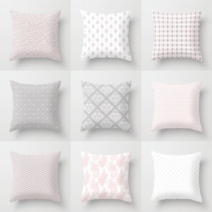 Pink and Grey Decorative Throw Pillow Cover - Mix @ Match, Pattern, Floral, Geometric, Accent, Dorm, Gift, Modern, Indoors, Outdoors, Damask