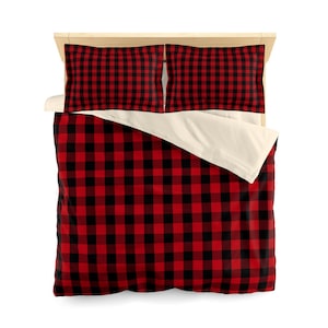 Christmas Bufalo Plaid Duvet Cover, Comforter, Shams, Rustic, Country, Log Cabin, Boho, Girl, Red, Black, Boy, Dorm, Gift, Christmas, Kids