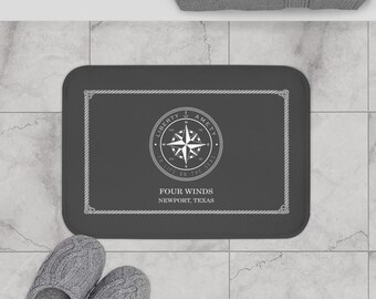 Personalized Nautical Bath Mat, Compass Boat Decor, Custom Name and Colors