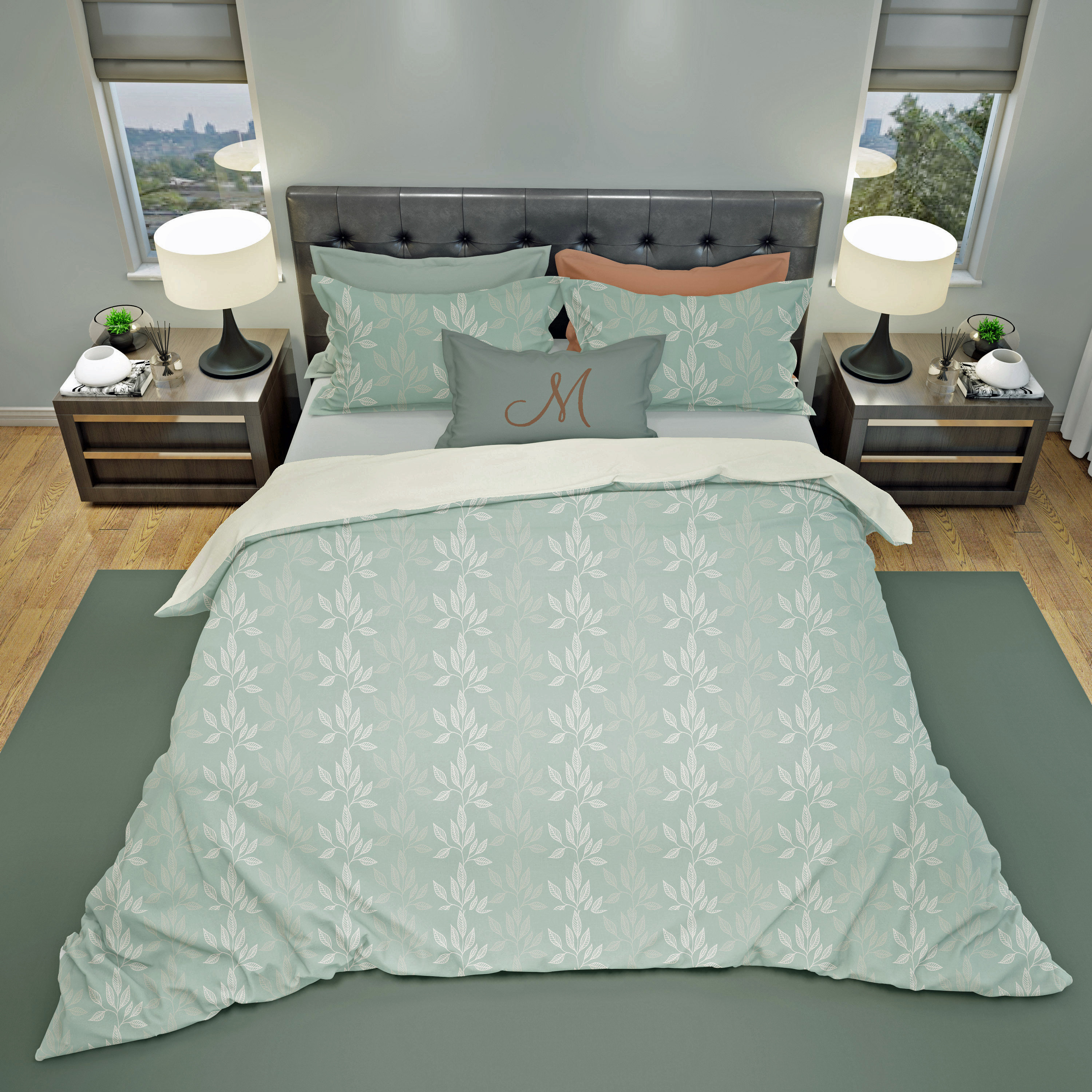 Sage Green and Grey Leaves Duvet Cover Comforter Shams Etsy
