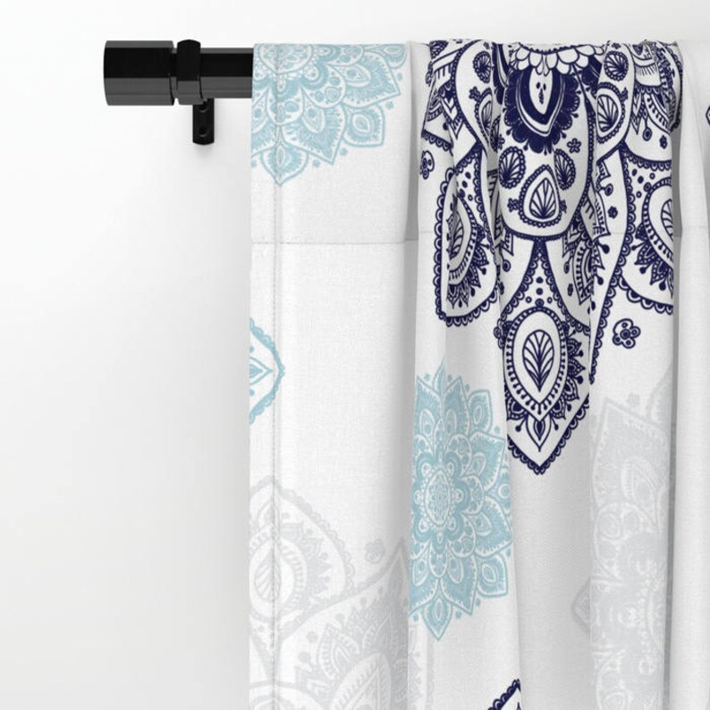 Gift Abstract Style Decor Window curtains Single or Double Panels 50x84 each Kitchen Bedroom Home White Blue Designer Modern