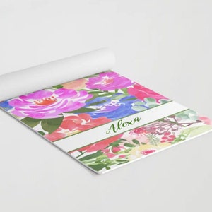 Personalized Floral Yoga Mat, Custom Name Exercise Mat