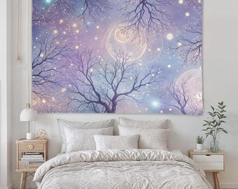 Starry Night Tapestry, Bohemian Wall Decor, Meditation Space, Galaxy Home Decor