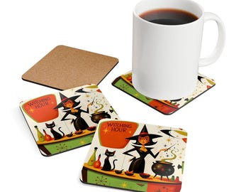 Witching Hour Halloween Cork Coaster - Holiday Housewarming Gift