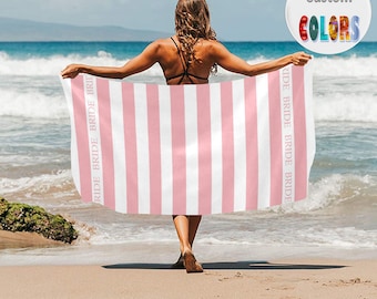 Personalized Beach Towel Cotton Polyester Custom Colors Name Bride Gift Boho Wedding Honeymoon Gift Girl Stripes Woman Bachelorette Party